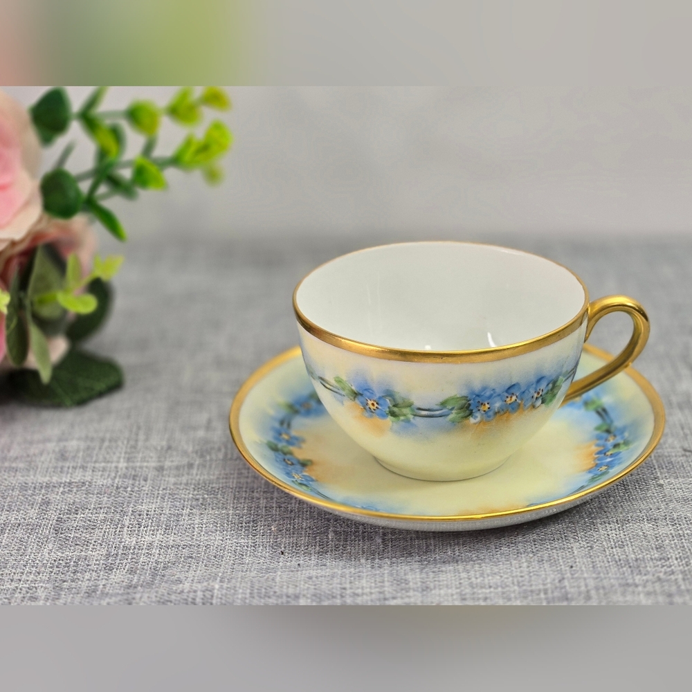 Vintage Nippon‎ Tea Cup And Saucer Blue Forget Me Not, Made In Japan